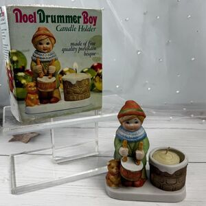 Noel Drummer Boy Porcelain Bisque Tealight Christmas VTG Candle Holder 1980